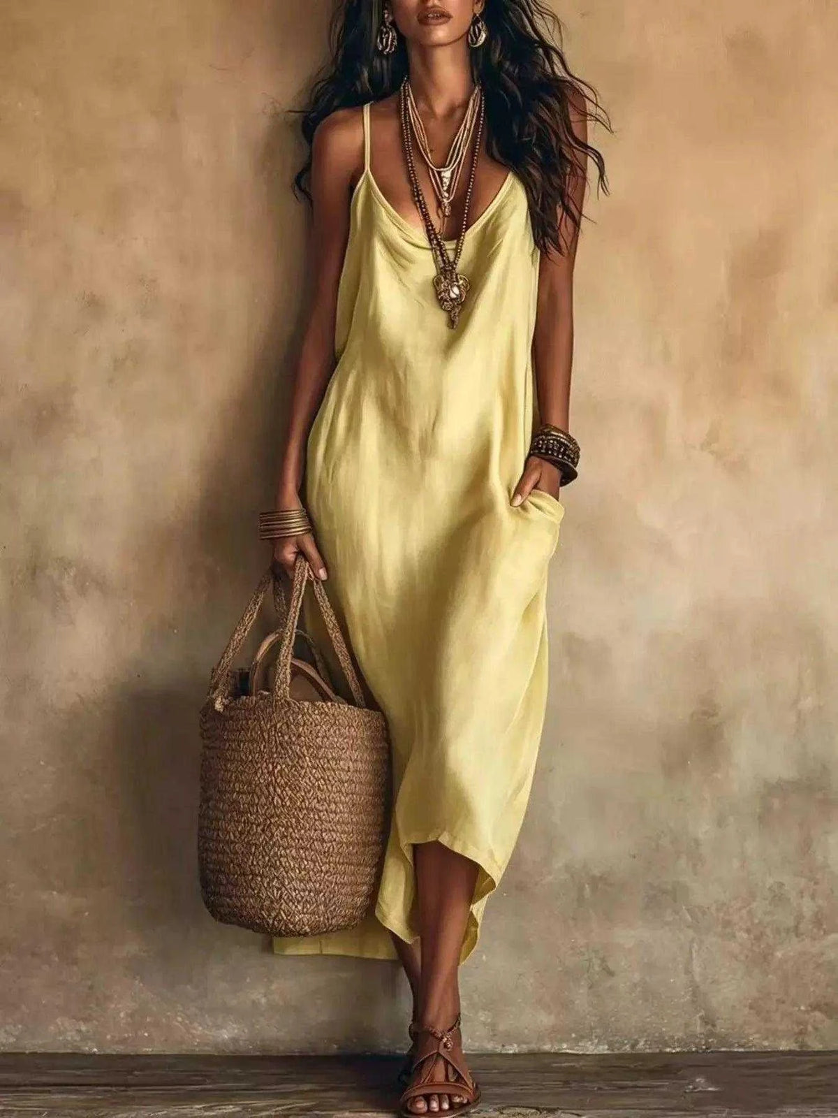 Full Size Spaghetti Strap Midi Dress with Pockets Plus Size Luxe Curves Plus Size Fashion