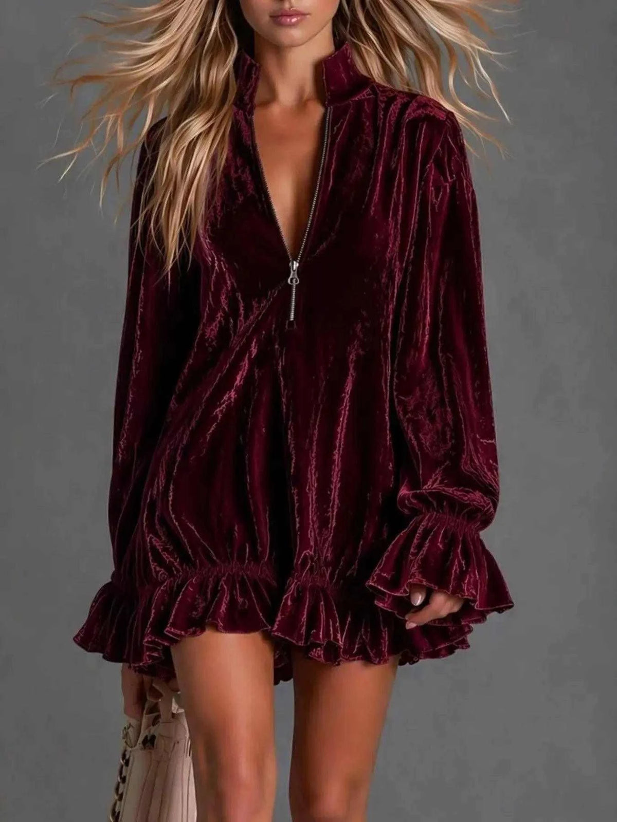 Full Size Zip-Front Ruffle Hem Mini Dress Plus Size Luxe Curves Plus Size Fashion