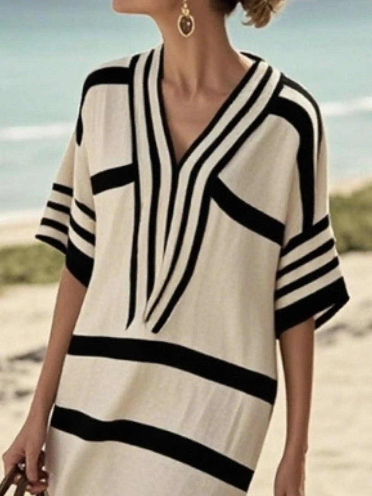 Full Size Striped Half Sleeve Midi Dress Plus Size Luxe Curves Plus Size Fashion