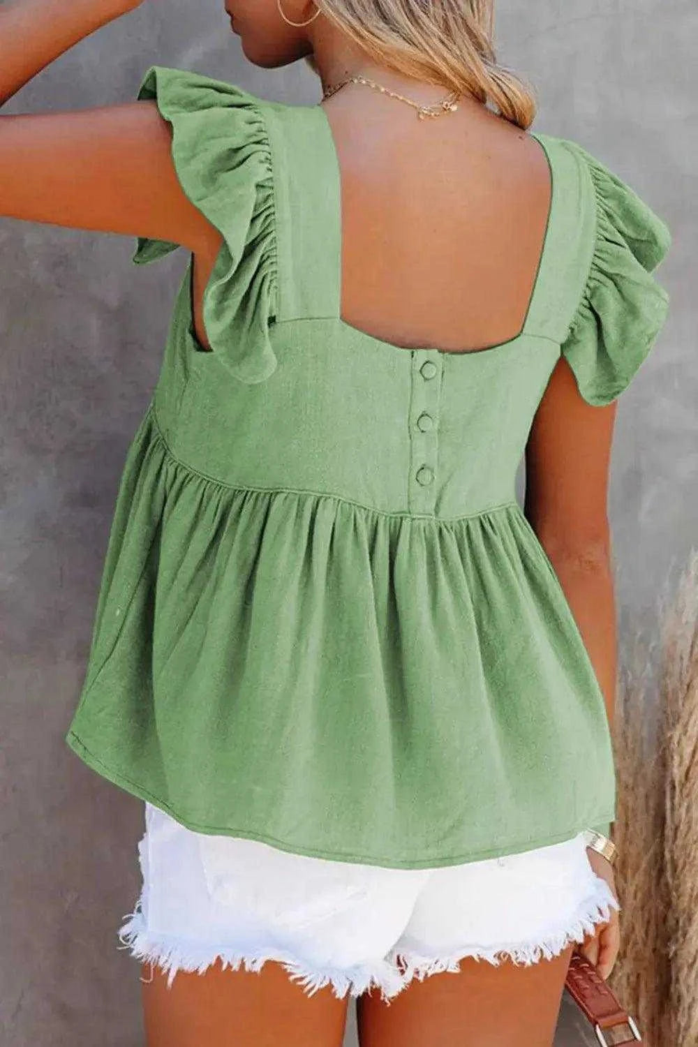 Full Size Ruffled Square Neck Cap Sleeve Blouse Luxe Curves Plus Size Fashion