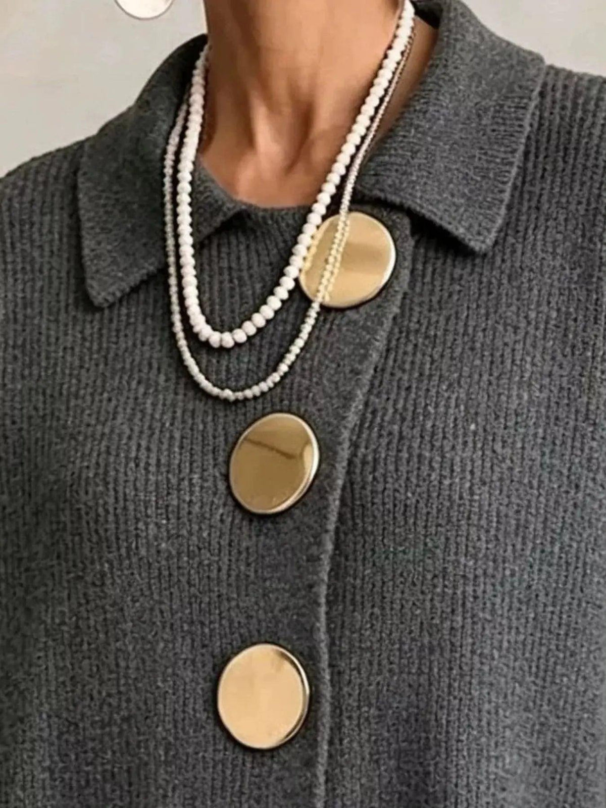 Full Size Gold Buttons Lantern Sleeve Cardigan Plus Size Luxe Curves Plus Size Fashion