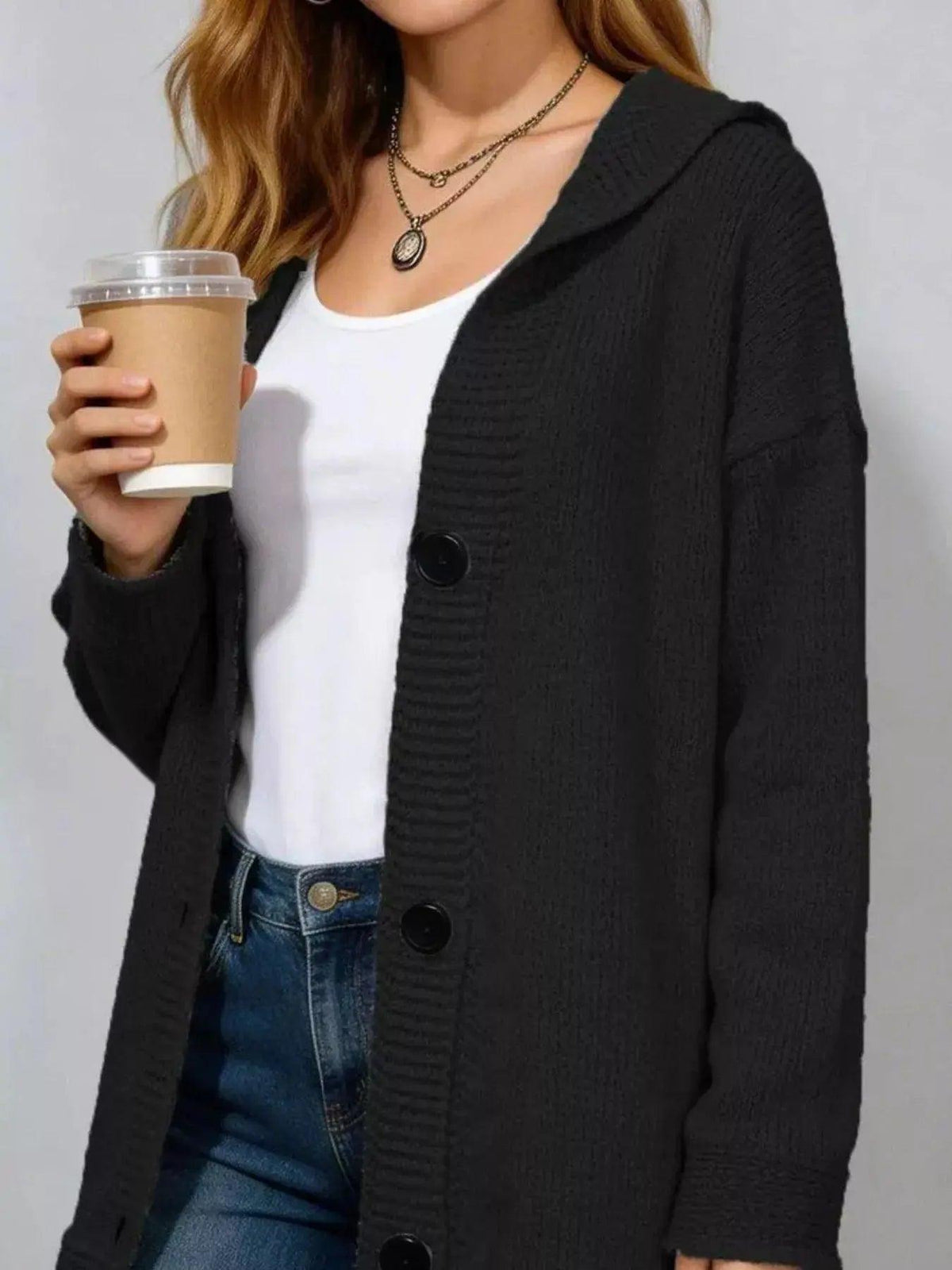 Full Size Casual Hooded Button-Down Knit Cardigan Plus Size Luxe Curves Plus Size Fashion