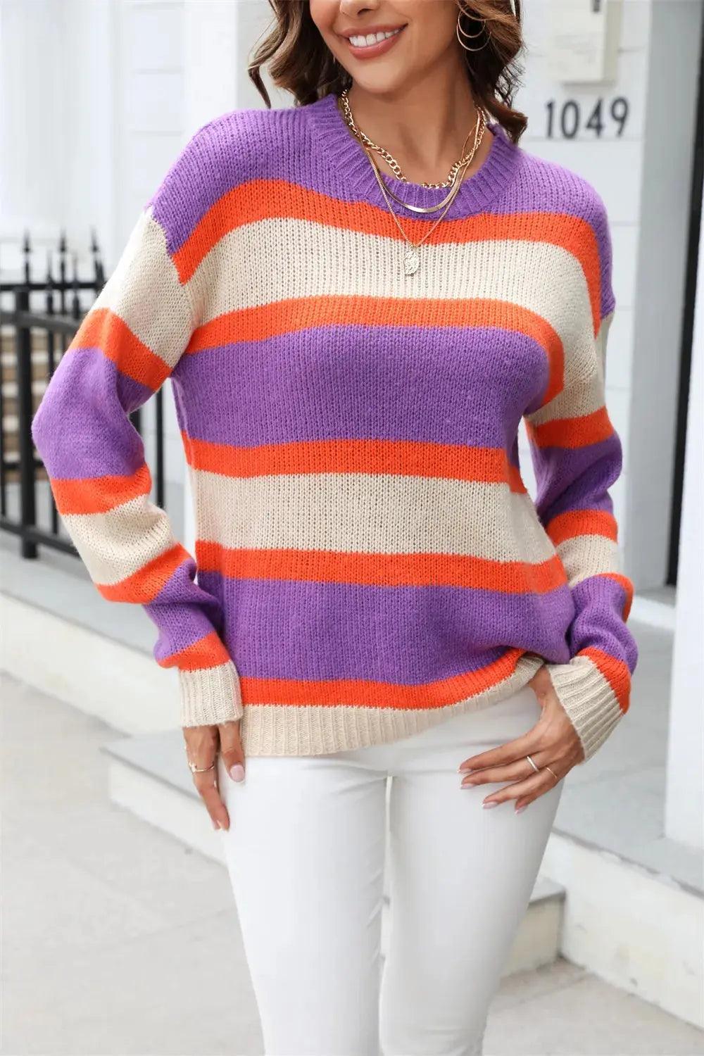 Angel Wings Color Block Round Neck Dropped Shoulder Sweater Luxe Curves Plus Size Fashion