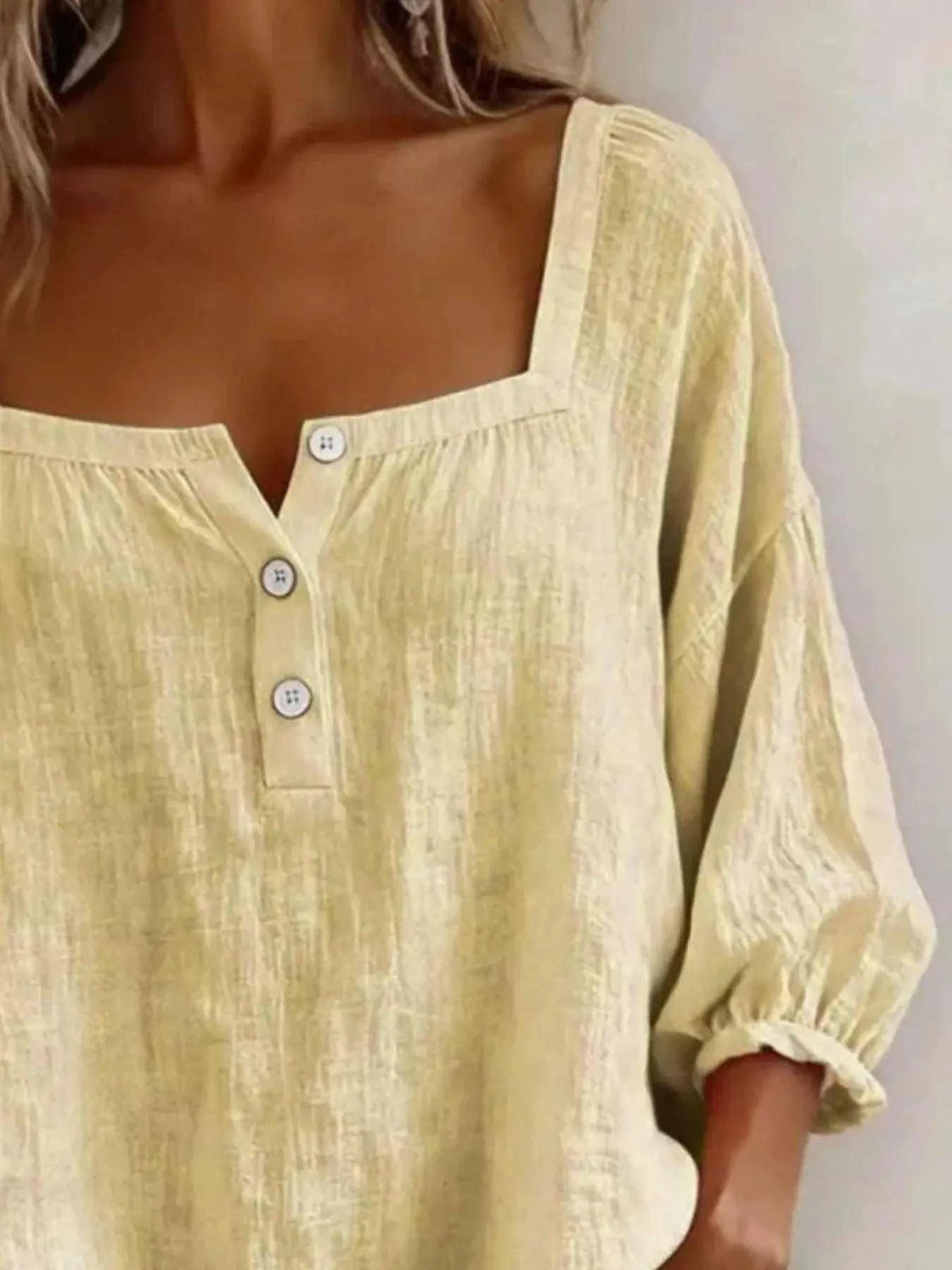Full Size Square Neck Button Detail Blouse Plus Size Luxe Curves Plus Size Fashion
