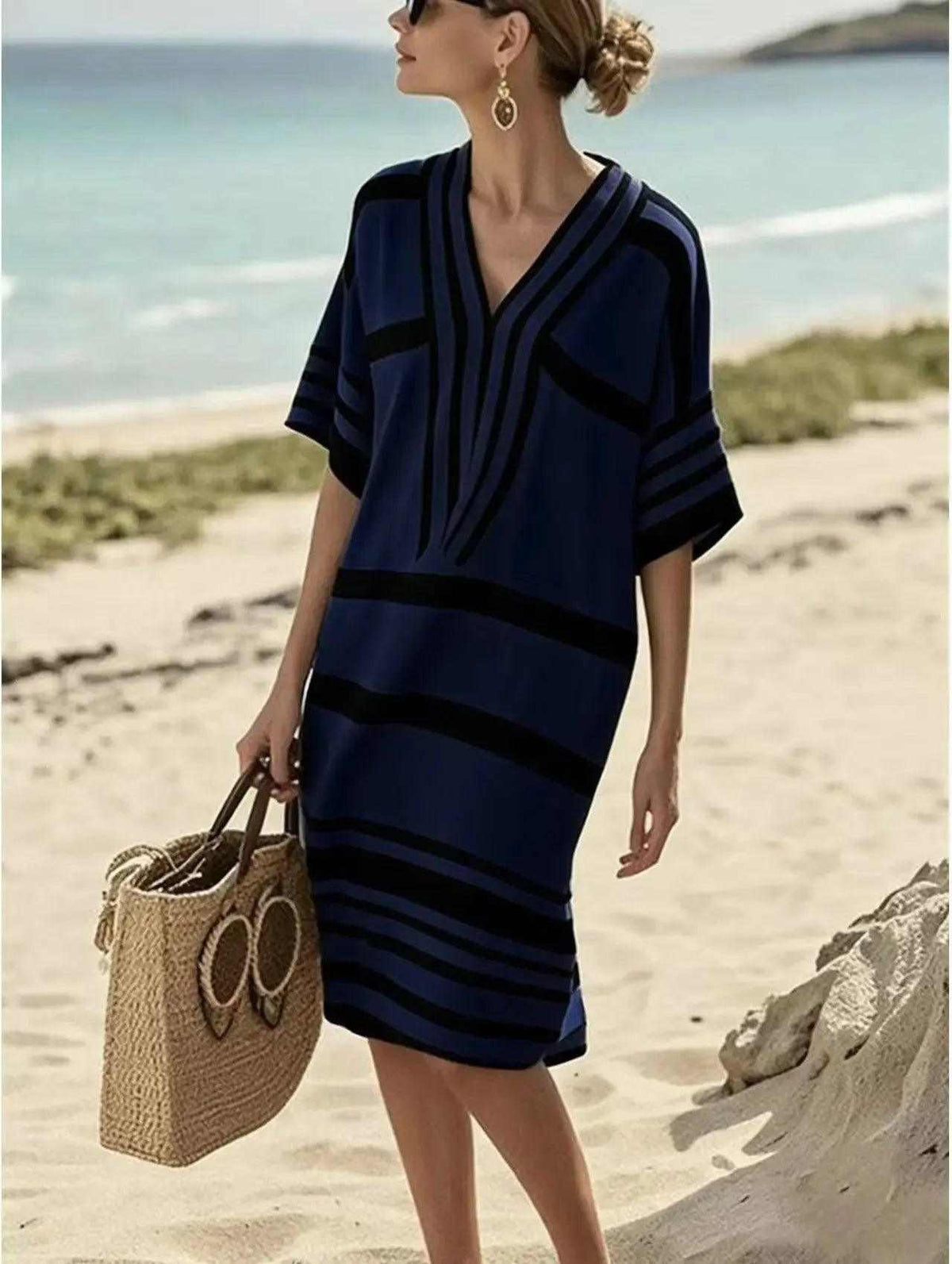Full Size Striped Half Sleeve Midi Dress Plus Size Luxe Curves Plus Size Fashion