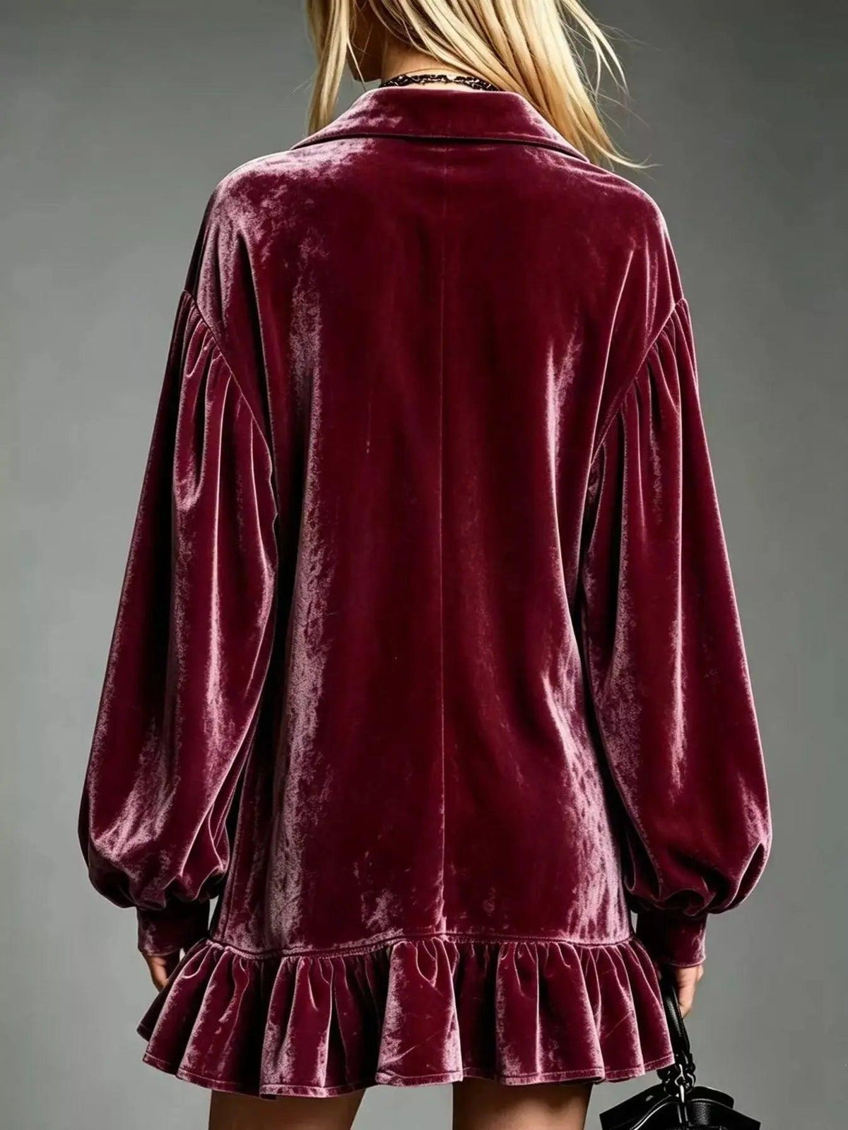 Full Size Velvet Ruffled Hem Long Sleeve Dress Plus Size Luxe Curves Plus Size Fashion