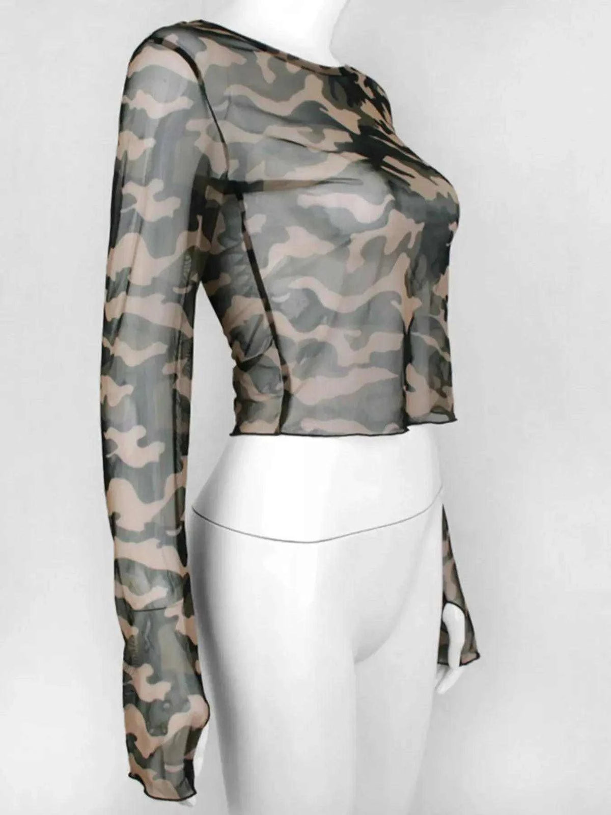 Camouflage Mesh Long Sleeve T-Shirt Luxe Curves Plus Size Fashion