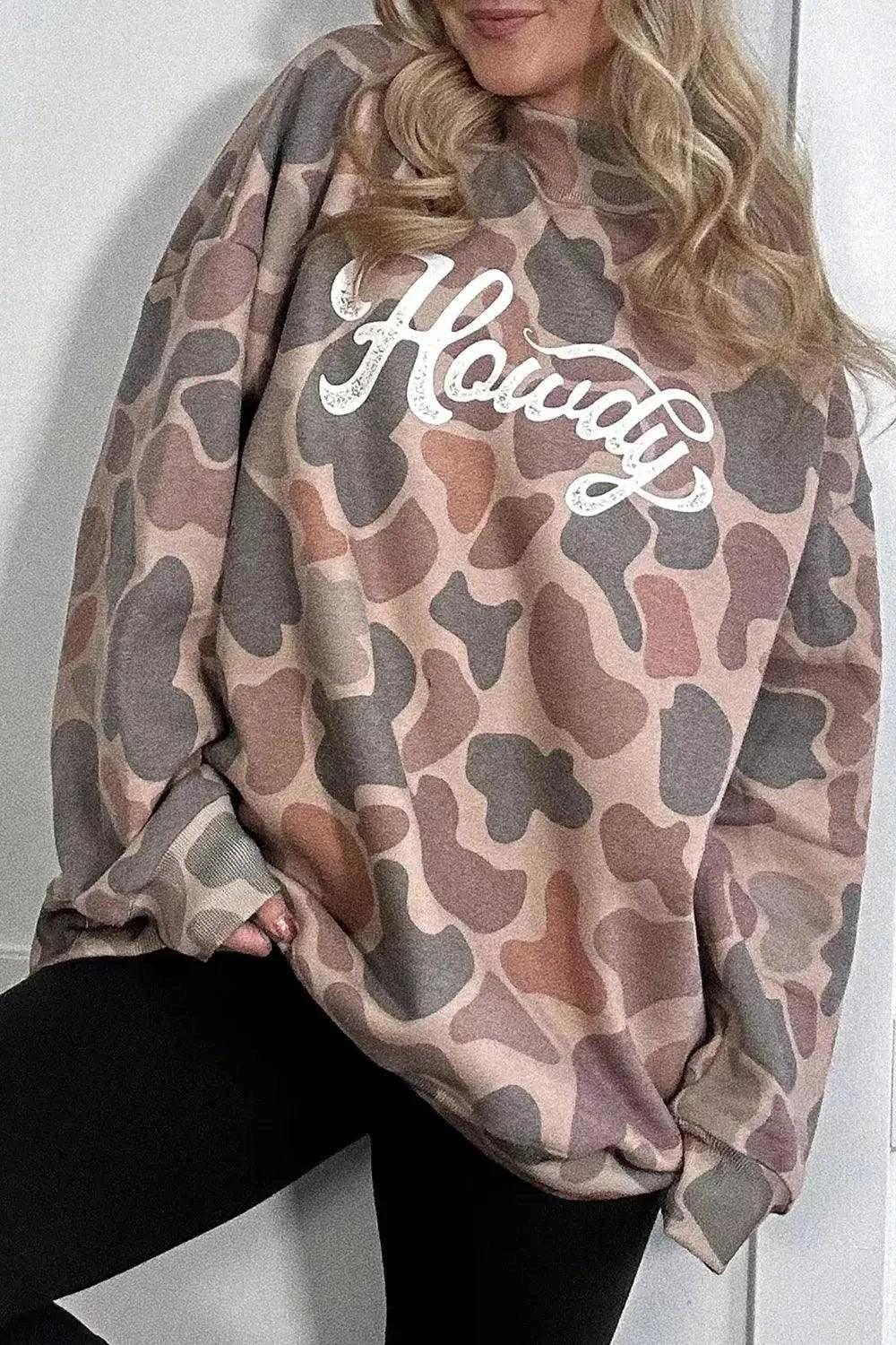 Plus Size Multicolour Camouflage Western Graphic Sweatshirt Luxe Curves Plus Size Fashion