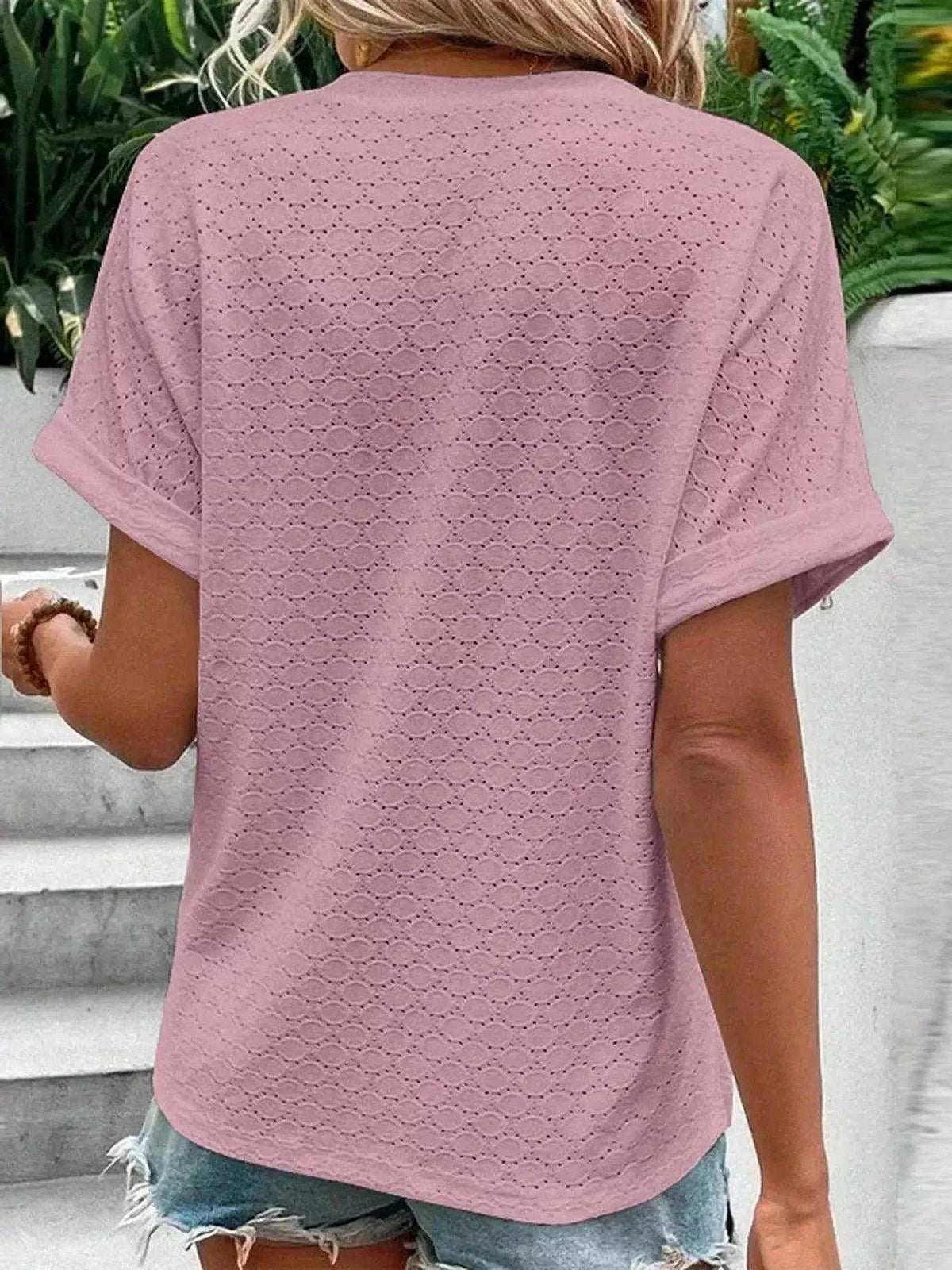 Notched Short Sleeve Top Luxe Curves Plus Size Fashion