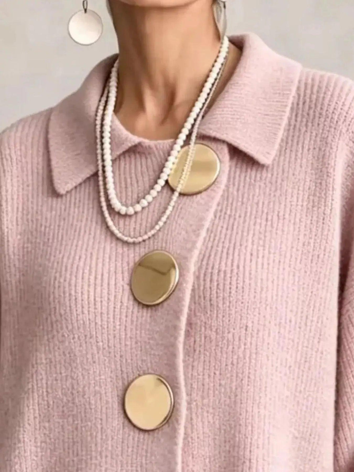 Full Size Gold Buttons Lantern Sleeve Cardigan Plus Size Luxe Curves Plus Size Fashion