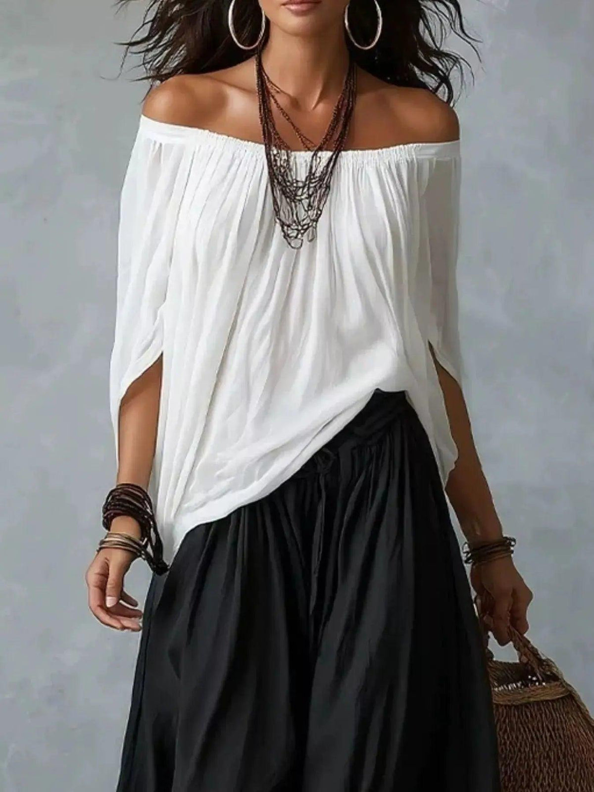 Full Size Off-Shoulder Top and Wide-Leg Harem Pants Set Plus Size Luxe Curves Plus Size Fashion