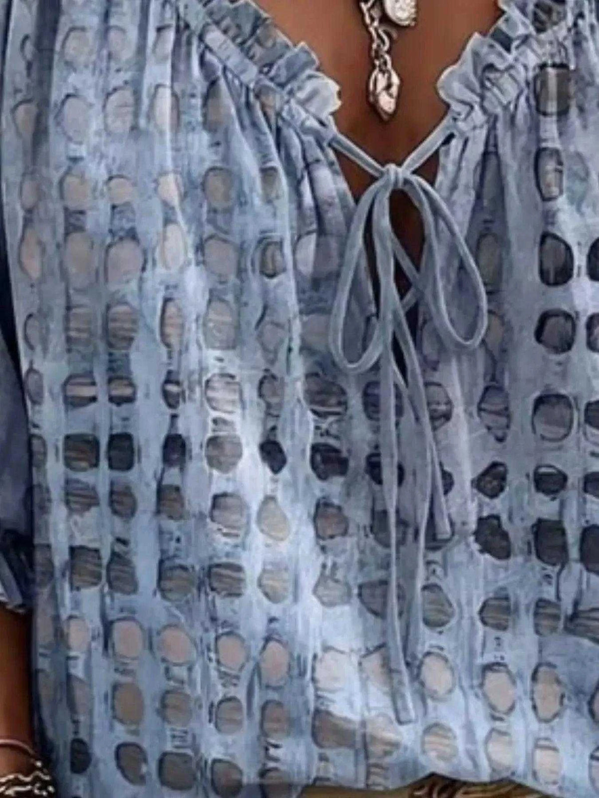 Full Size Tie Neck 3/4 Sleeve Blouse Plus Size Luxe Curves Plus Size Fashion