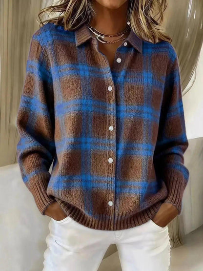Full Size Plaid Button-Down Knit Cardigan Plus Size Luxe Curves Plus Size Fashion
