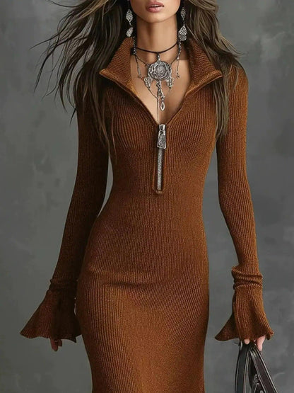 Full Size Quarter-Zip Mermaid Hem Knit Dress Plus Size Luxe Curves Plus Size Fashion