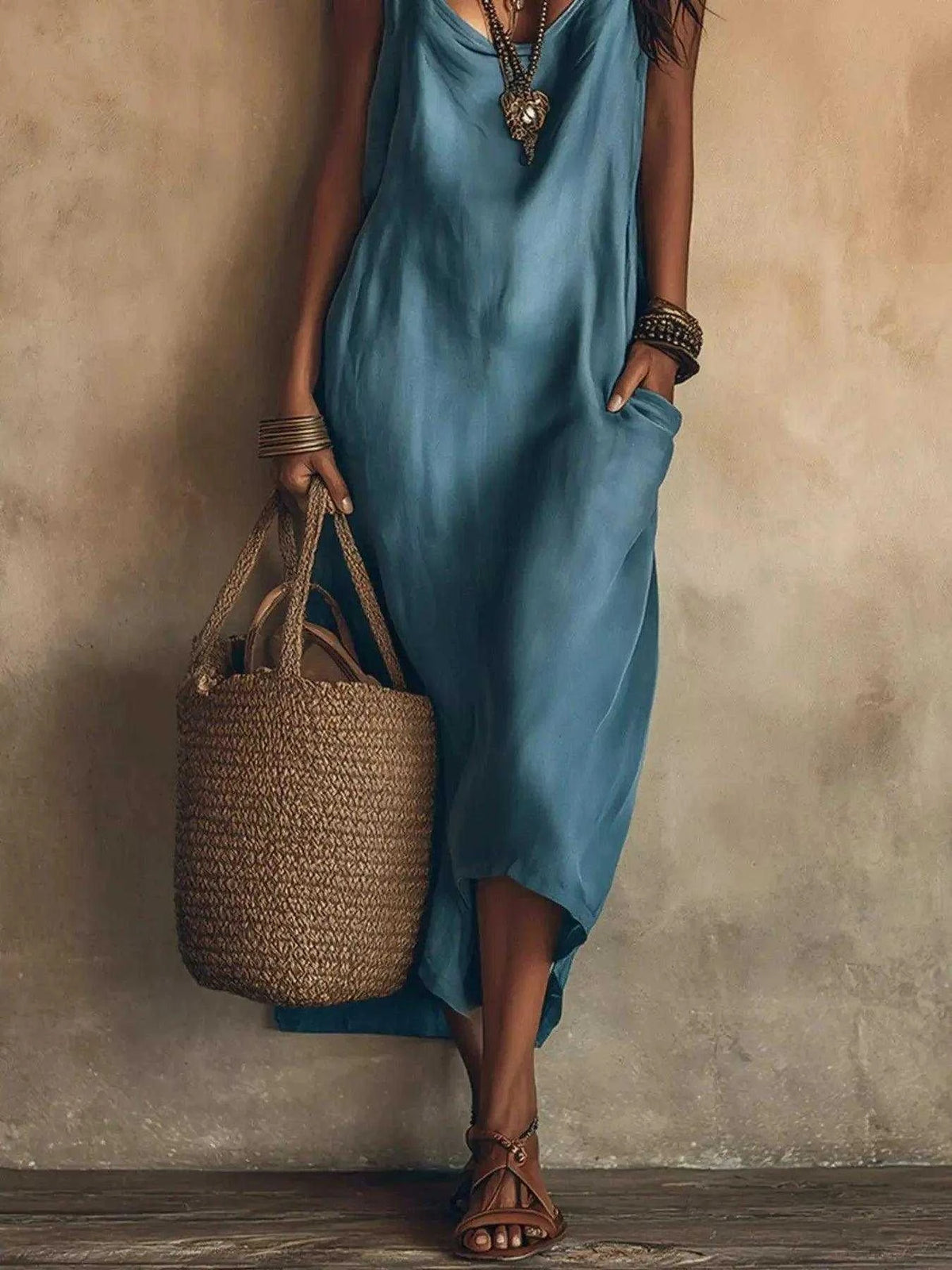 Full Size Spaghetti Strap Midi Dress with Pockets Plus Size Luxe Curves Plus Size Fashion