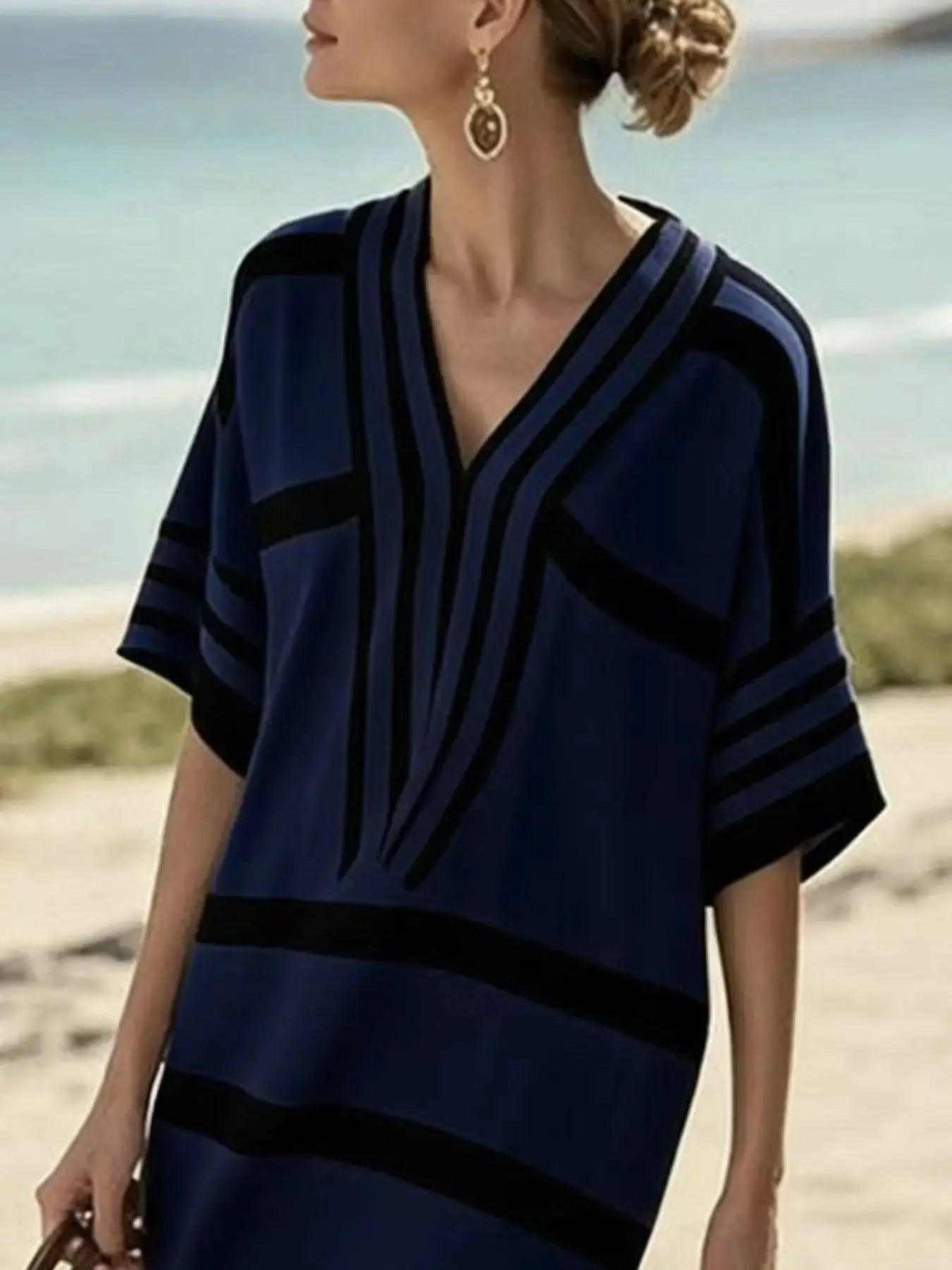 Full Size Striped Half Sleeve Midi Dress Plus Size Luxe Curves Plus Size Fashion