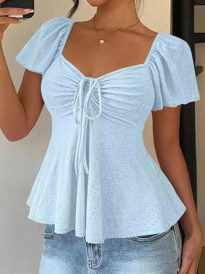 Sweetheart Neck Flutter Sleeve Top Luxe Curves Plus Size Fashion