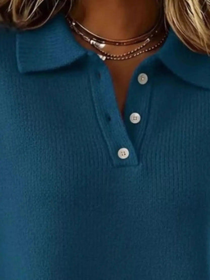 Full Size Button Detail Dropped Shoulder Sweater Plus Size Luxe Curves Plus Size Fashion