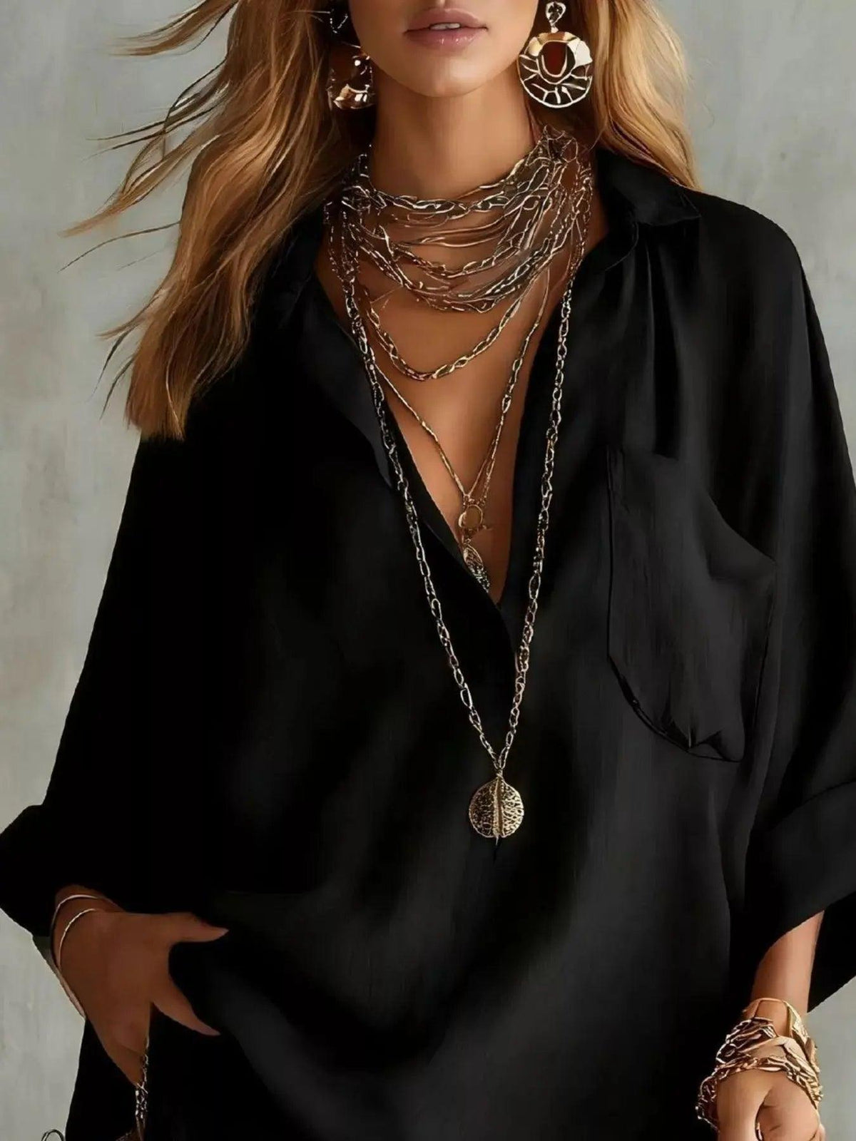 Full Size Oversized Long Sleeve Shirt and Shorts Two-Piece Set Plus Si Luxe Curves Plus Size Fashion