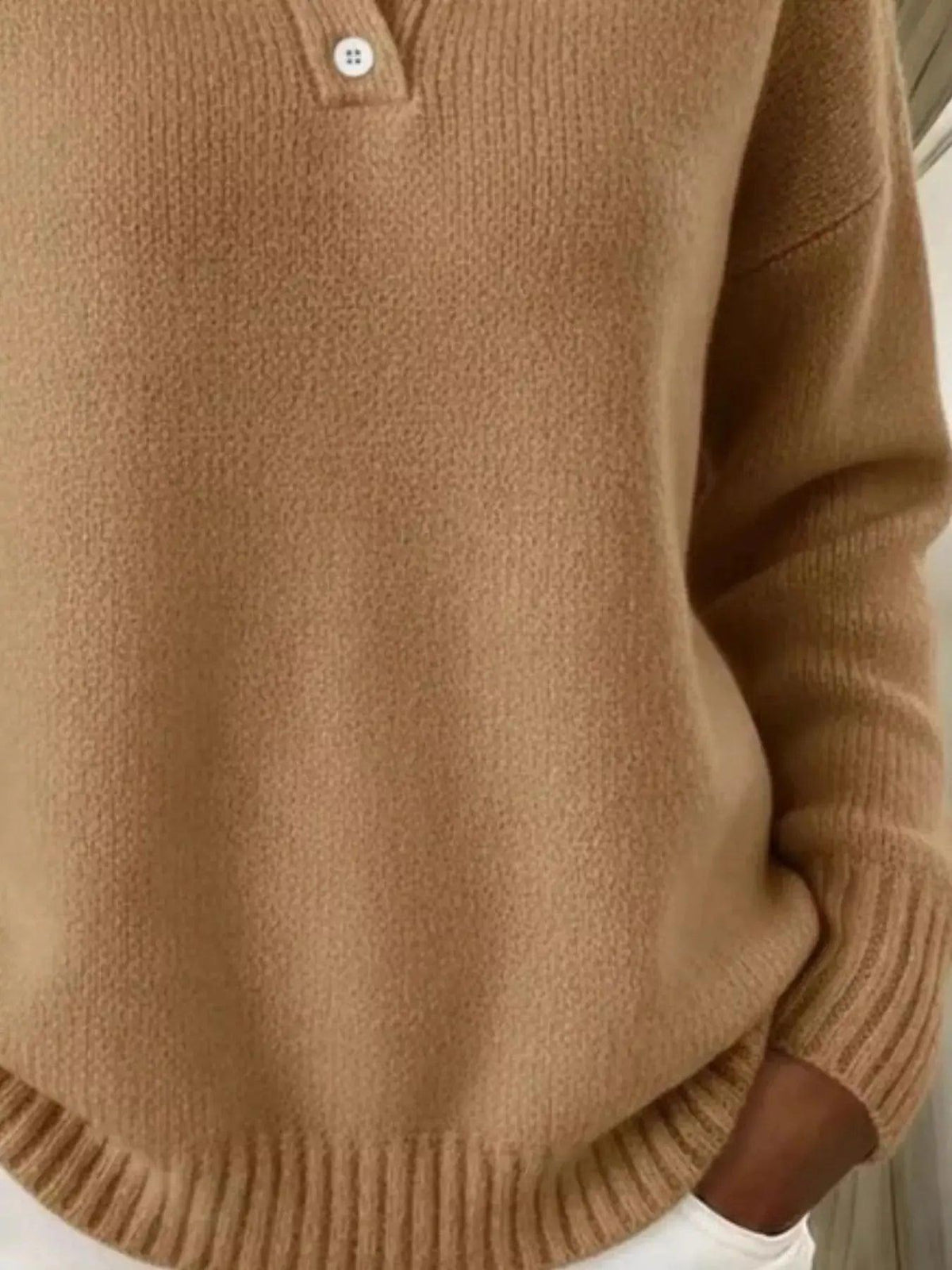 Full Size Button Detail Dropped Shoulder Sweater Plus Size Luxe Curves Plus Size Fashion