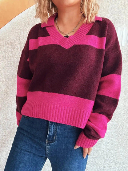Color Block Long Sleeve Sweater Luxe Curves Plus Size Fashion