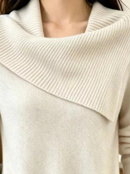 Full Size Asymmetric Ribbed Collar Sweater Plus Size Luxe Curves Plus Size Fashion