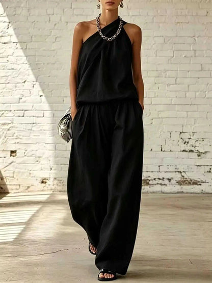 Full Size Sleeveless Top and Wide-Leg Pants Set Plus Size Luxe Curves Plus Size Fashion