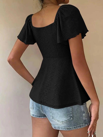 Sweetheart Neck Flutter Sleeve Top Luxe Curves Plus Size Fashion