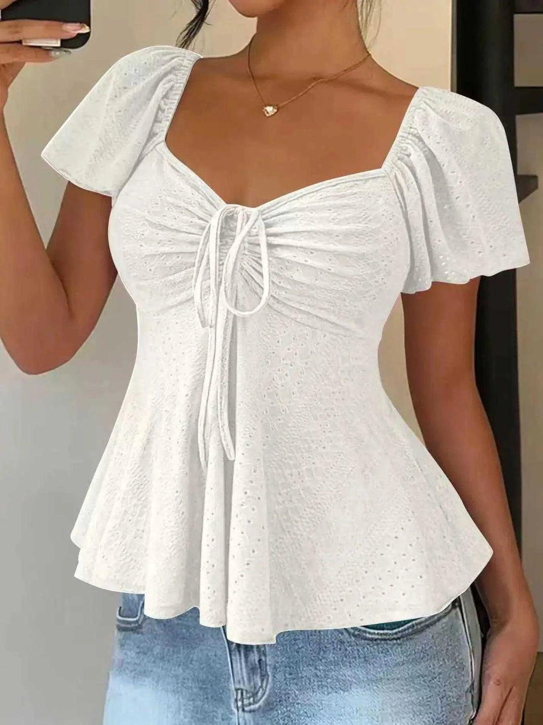 Sweetheart Neck Flutter Sleeve Top Luxe Curves Plus Size Fashion