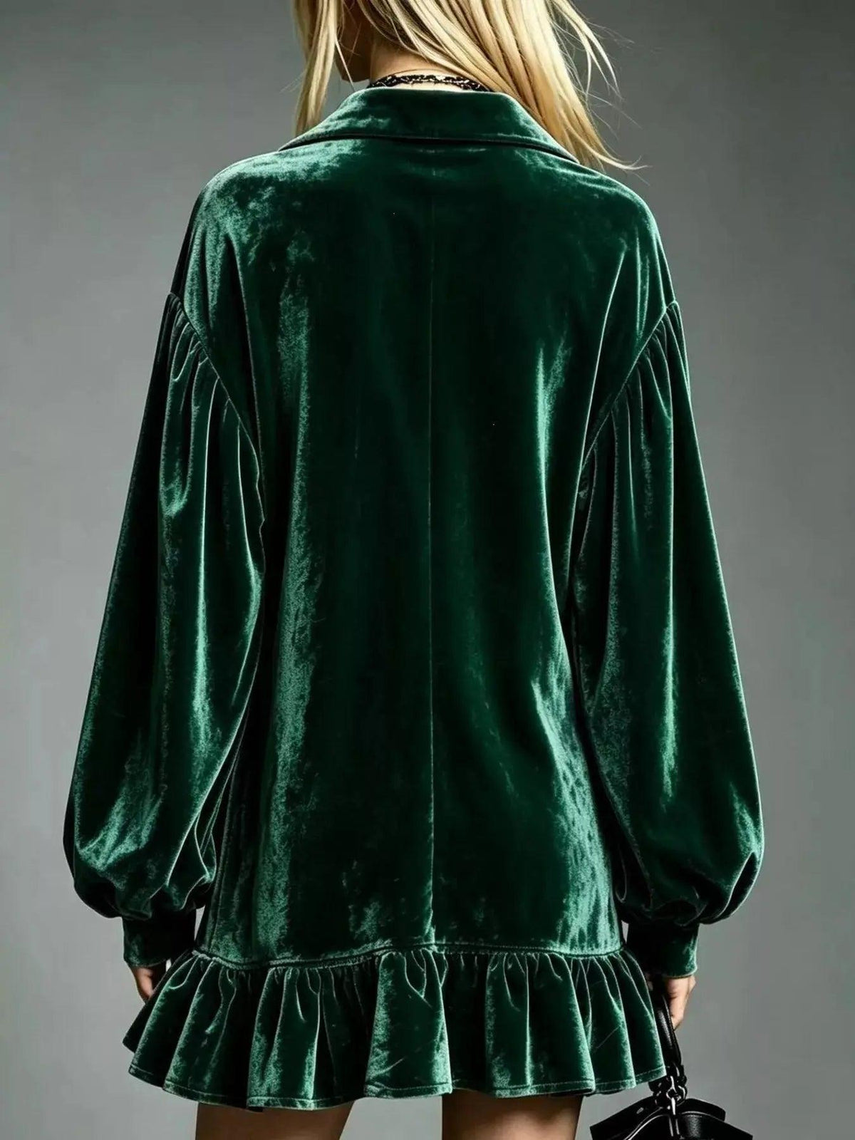 Full Size Velvet Ruffled Hem Long Sleeve Dress Plus Size Luxe Curves Plus Size Fashion
