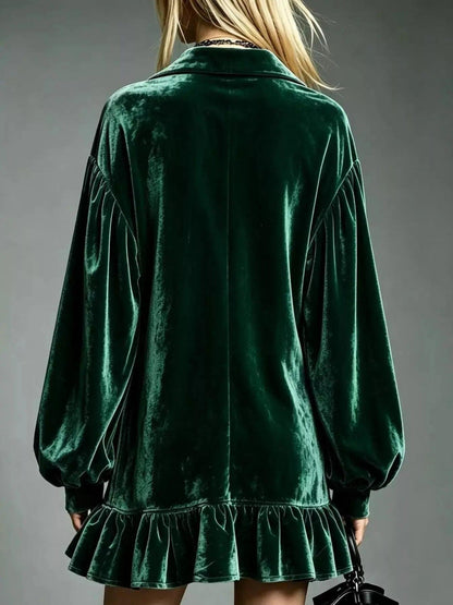 Full Size Velvet Ruffled Hem Long Sleeve Dress Plus Size Luxe Curves Plus Size Fashion