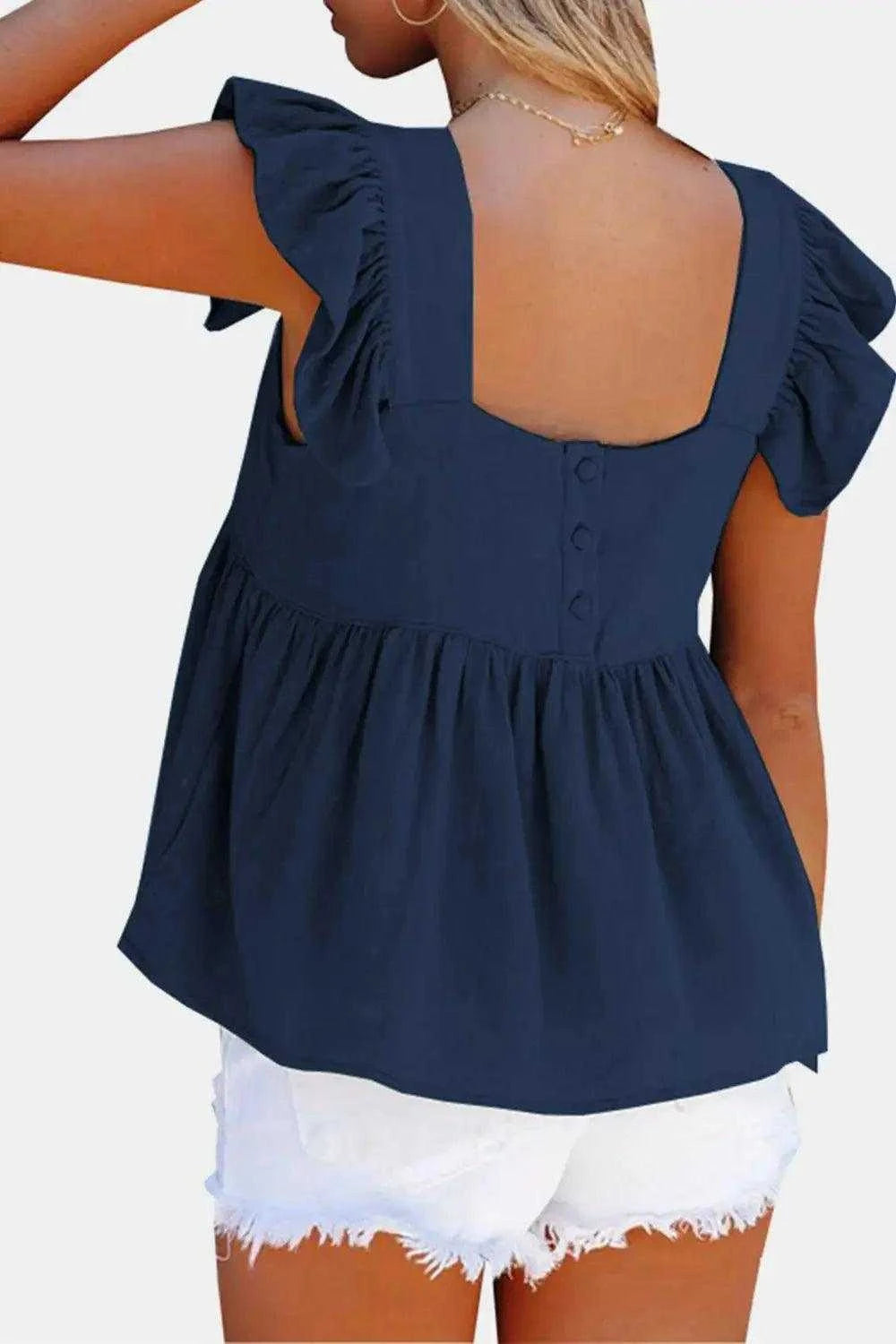 Full Size Ruffled Square Neck Cap Sleeve Blouse Luxe Curves Plus Size Fashion