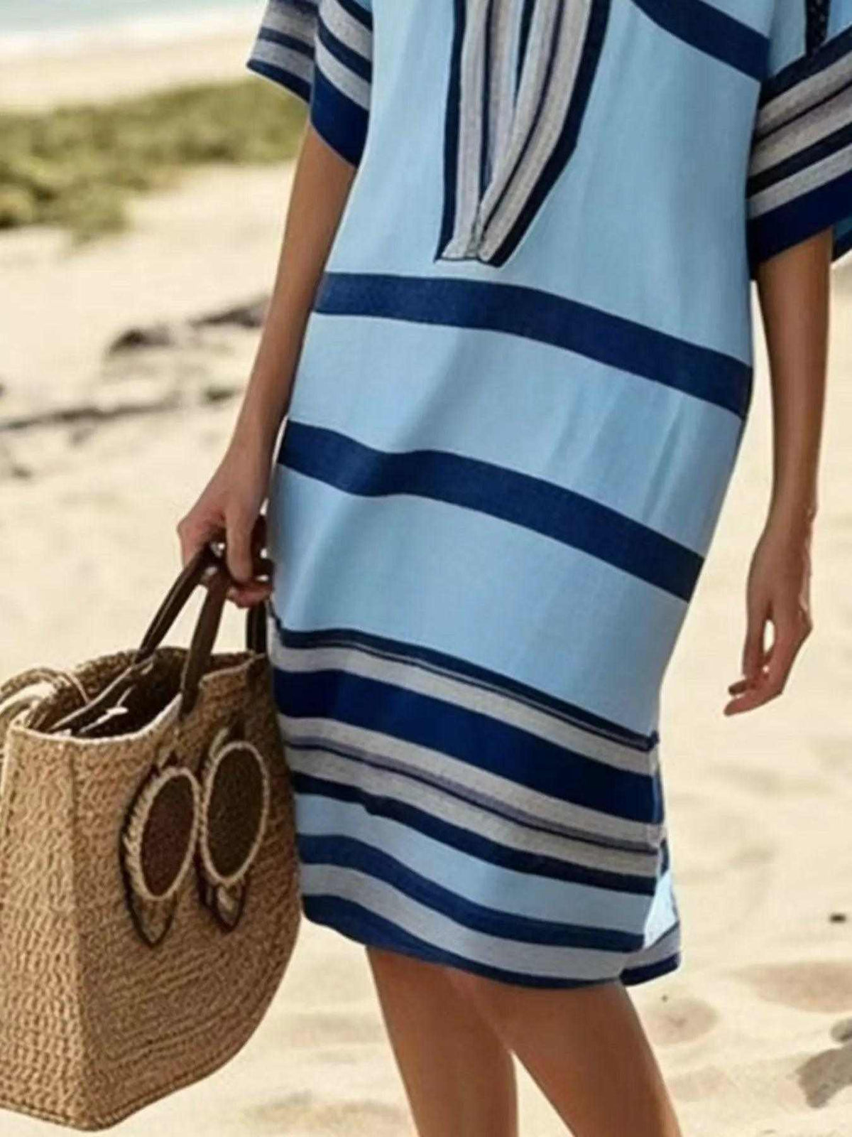 Full Size Striped Half Sleeve Midi Dress Plus Size Luxe Curves Plus Size Fashion