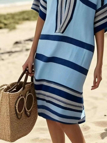 Full Size Striped Half Sleeve Midi Dress Plus Size Luxe Curves Plus Size Fashion