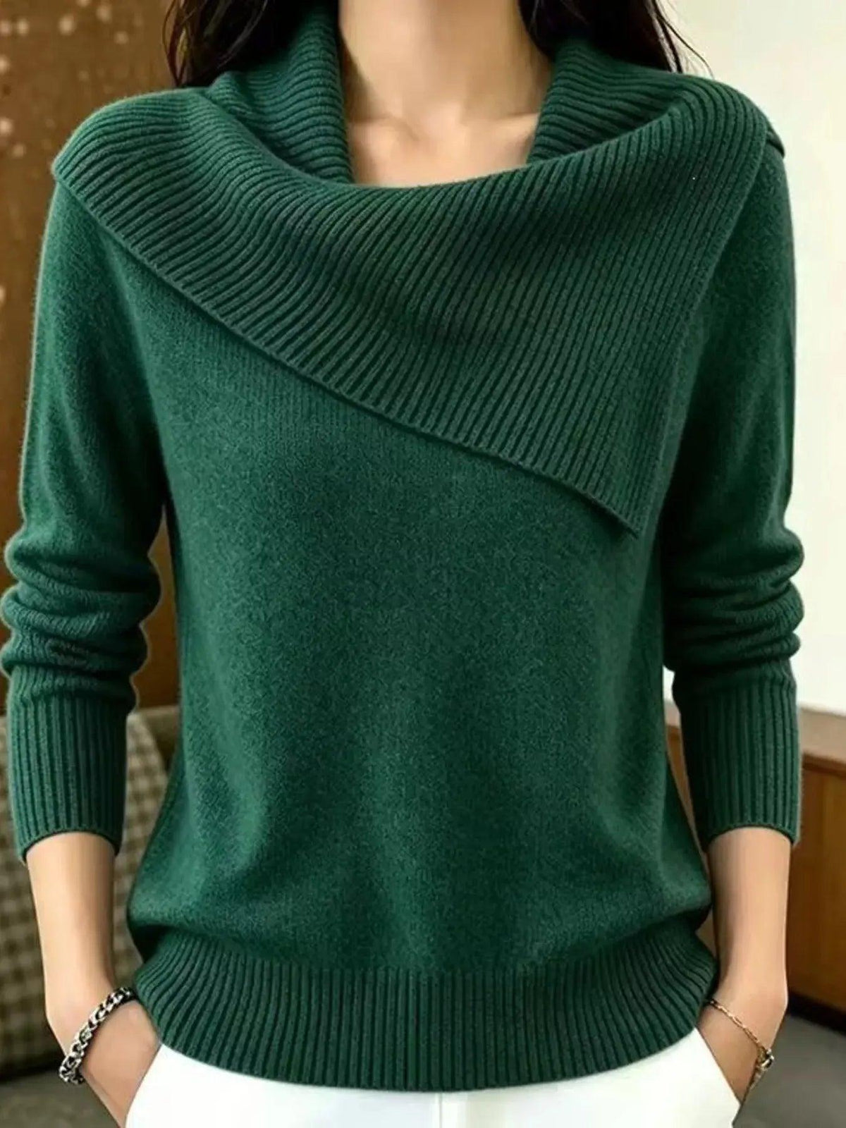 Full Size Asymmetric Ribbed Collar Sweater Plus Size Luxe Curves Plus Size Fashion