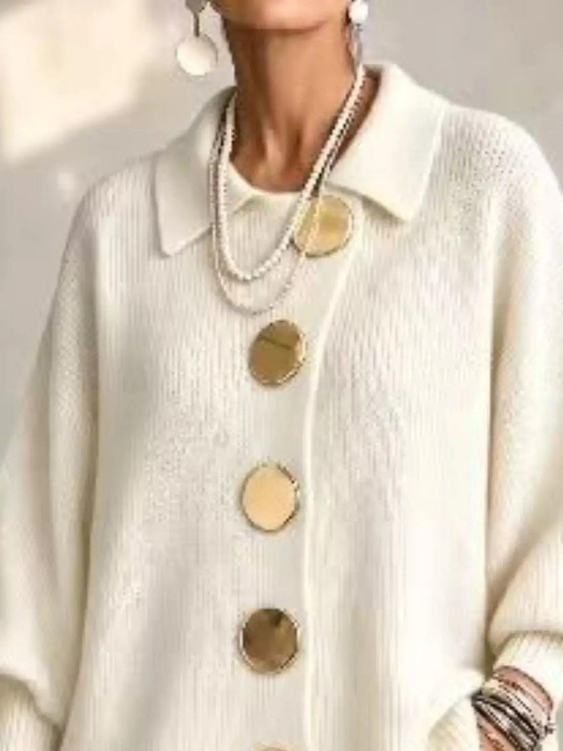 Full Size Gold Buttons Lantern Sleeve Cardigan Plus Size Luxe Curves Plus Size Fashion