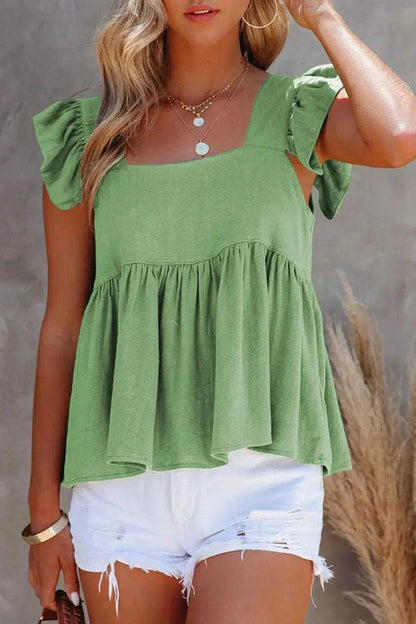 Full Size Ruffled Square Neck Cap Sleeve Blouse Luxe Curves Plus Size Fashion