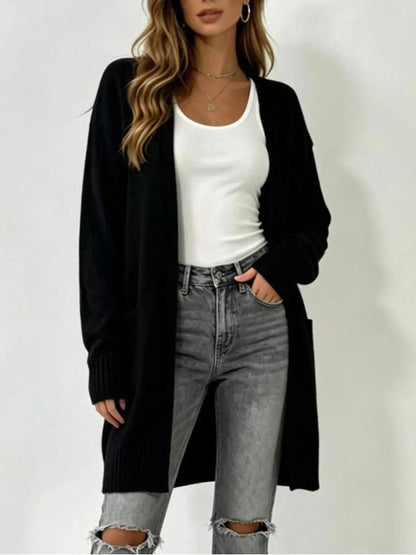 Full Size Open-Front Longline Knit Cardigan Plus Size Luxe Curves Plus Size Fashion