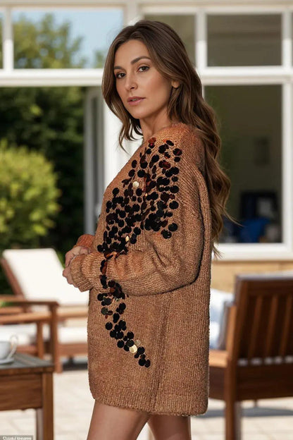 Sequin Round Neck Long Sleeve Sweater Luxe Curves Plus Size Fashion