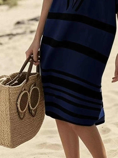 Full Size Striped Half Sleeve Midi Dress Plus Size Luxe Curves Plus Size Fashion