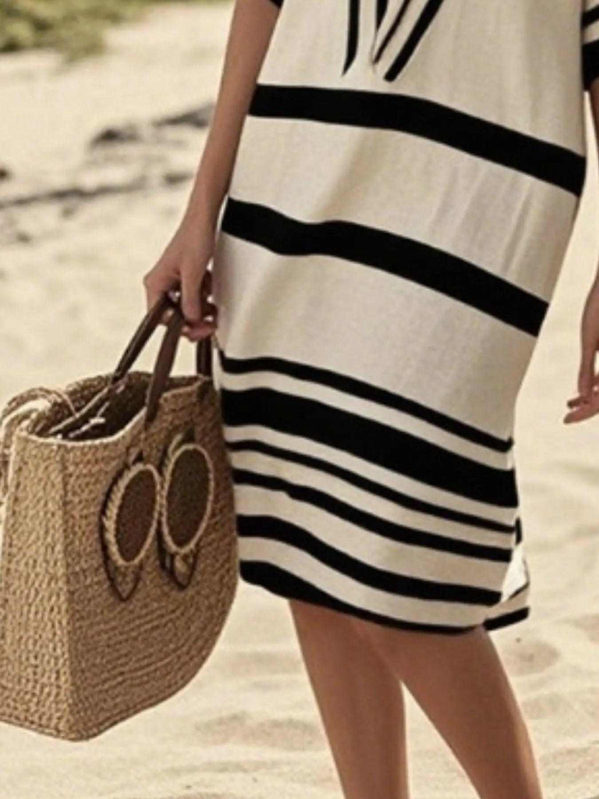 Full Size Striped Half Sleeve Midi Dress Plus Size Luxe Curves Plus Size Fashion
