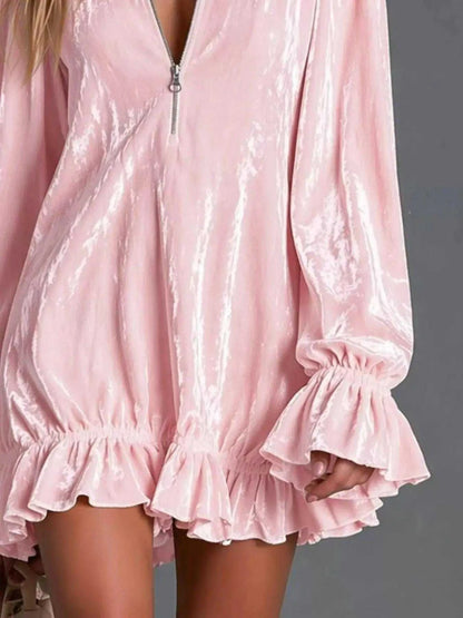 Full Size Zip-Front Ruffle Hem Mini Dress Plus Size Luxe Curves Plus Size Fashion