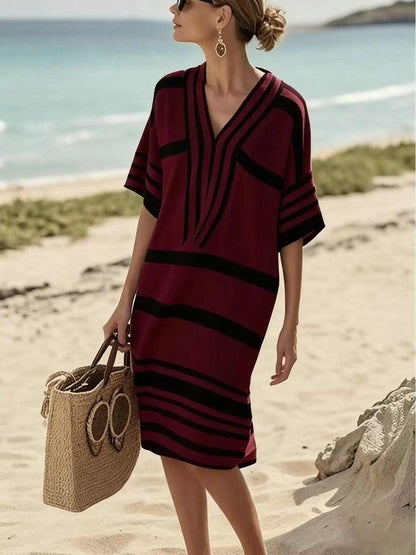 Full Size Striped Half Sleeve Midi Dress Plus Size Luxe Curves Plus Size Fashion