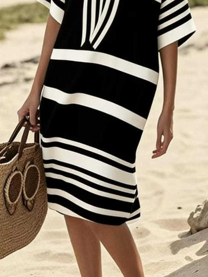 Full Size Striped Half Sleeve Midi Dress Plus Size Luxe Curves Plus Size Fashion