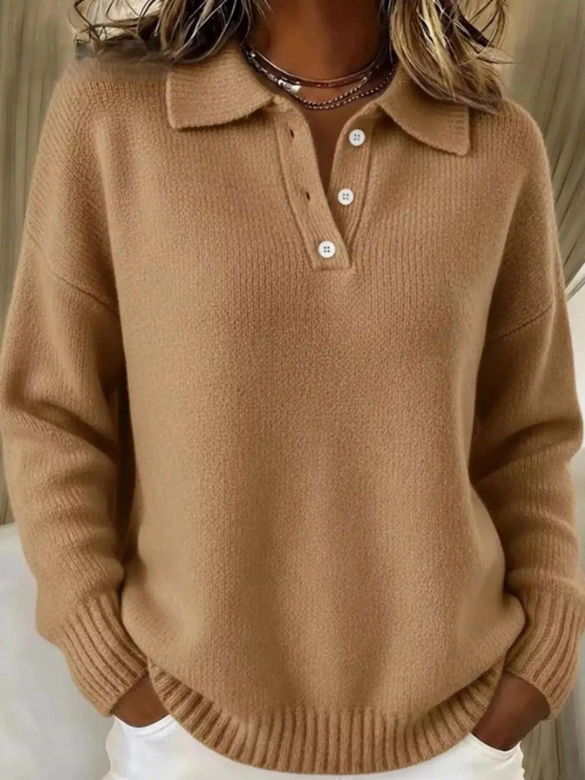 Full Size Button Detail Dropped Shoulder Sweater Plus Size Luxe Curves Plus Size Fashion