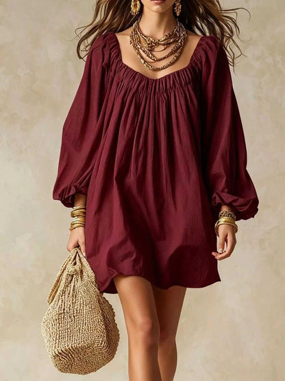 Flowy Balloon Sleeve Mini Dress Luxe Curves Plus Size Fashion