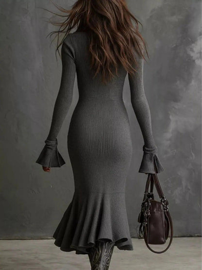 Full Size Quarter-Zip Mermaid Hem Knit Dress Plus Size Luxe Curves Plus Size Fashion