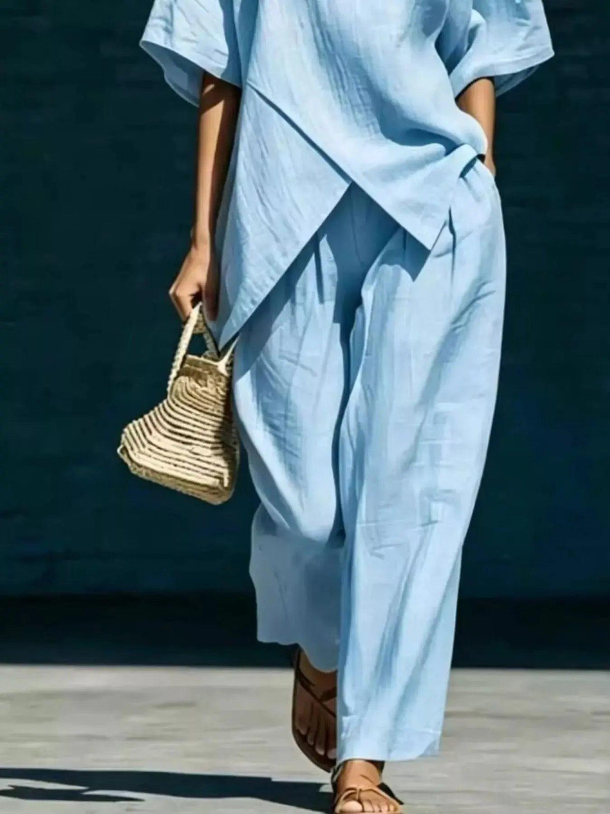 Full Size Asymmetric Top and Wide-Leg Pants Set Plus Size Luxe Curves Plus Size Fashion