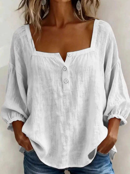 Full Size Square Neck Button Detail Blouse Plus Size Luxe Curves Plus Size Fashion