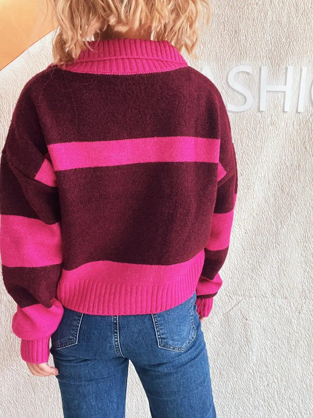 Color Block Long Sleeve Sweater Luxe Curves Plus Size Fashion